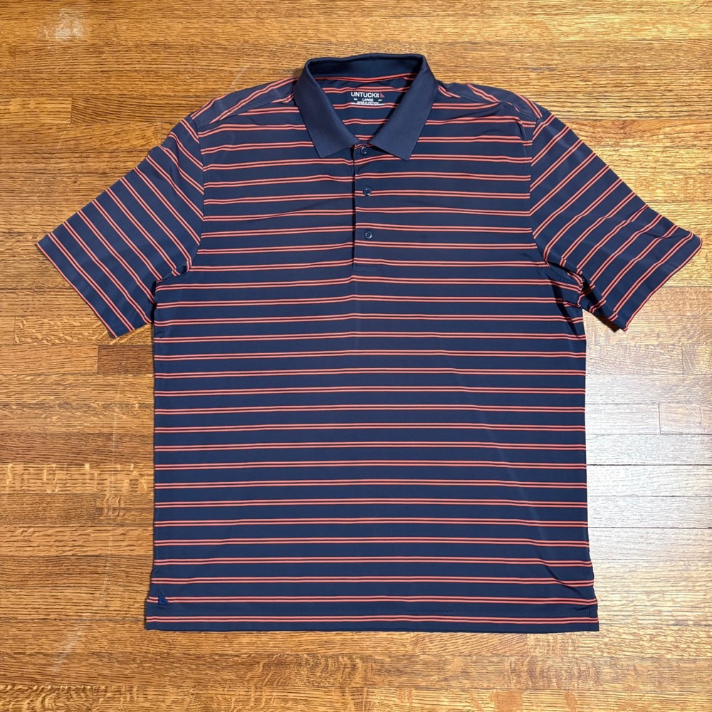 UNTUCKit Men's Large Navy Red Stripe Performance Golf Polo‎ Shirt
